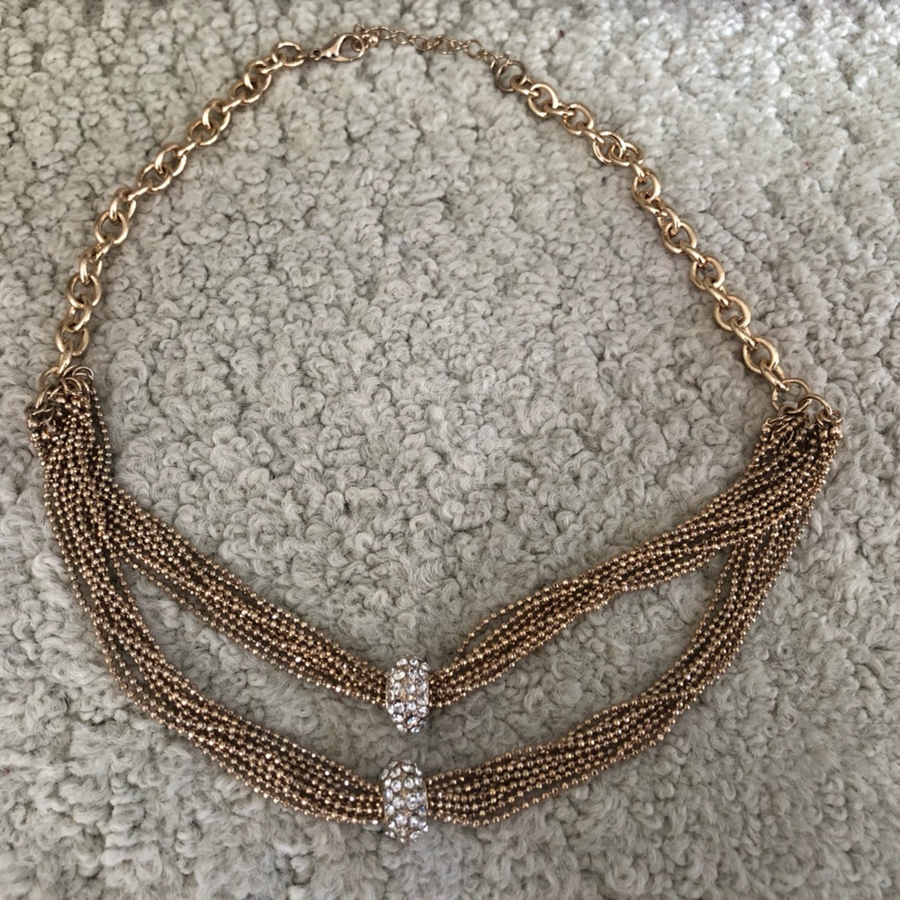 ✨ Two Sparkly Rhinestone Stones Gold Multi-Chain Necklace.
